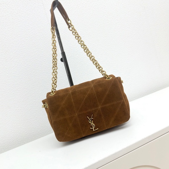 Yves Saint Laurent Handbags - Yves Saint Laurent Tan Suede Shoulder Bag with Gold Chain